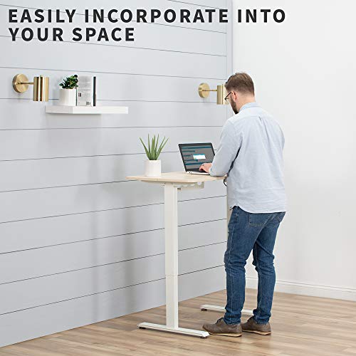 VIVO Electric Height Adjustable 44 x 24 inch Stand Up Desk, Complete Standing Workstation with Memory Controller, Light Wood Table Top and White Frame, DESK-E144C
