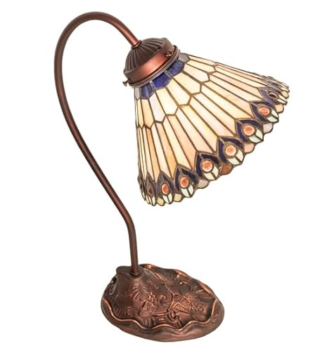 Meyda Tiffany 106055 18" High Tiffany Jeweled Peacock Desk Lamp