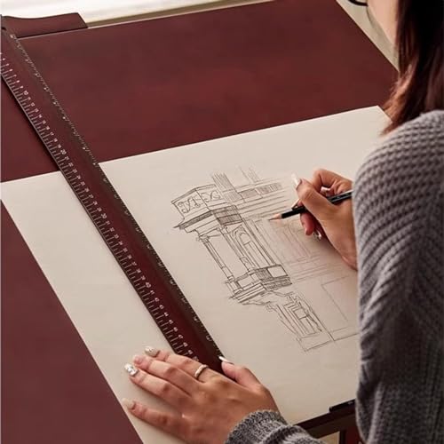 oiakus Wood Drafting Table with Tilting Enlarge Tabletop and T-Square Ruler