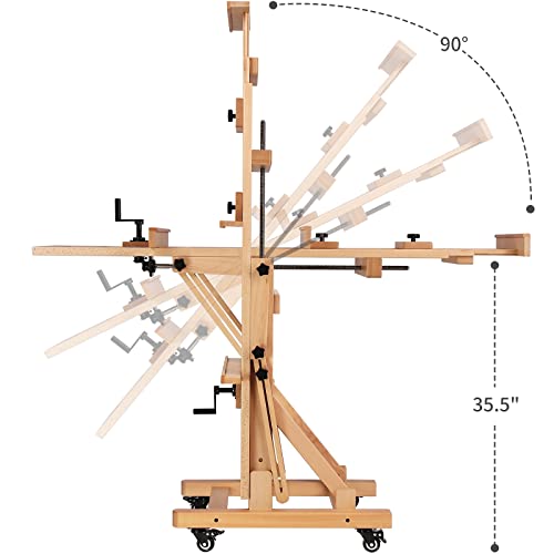 MEEDEN Deluxe Large Rocker Crank Studio Easel,Heavy Duty Artist Painting Easel,Solid Beech Wood with Adjustable Height,Movable and Tilting Flat H-Frame Easel,Holds Art Canvas Up to 76.7"
