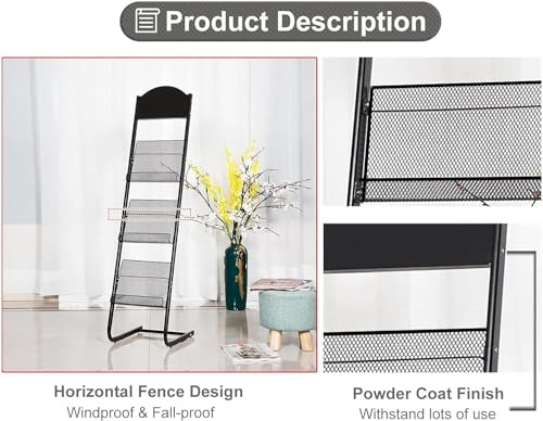 ESASAM Floor Standing Magazine Rack, Metal Pamphlet Display - White/Black