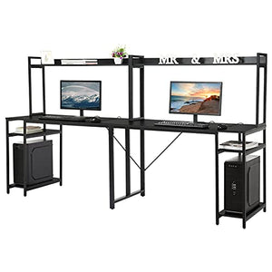 Ywbaw Double Workstation Home Office Desk for Two People, 94.5 inches Computer Desk with Hutch, Extra Long Desk Writing Study Table, Suitable for Home, Office, Internet Cafe (Black)