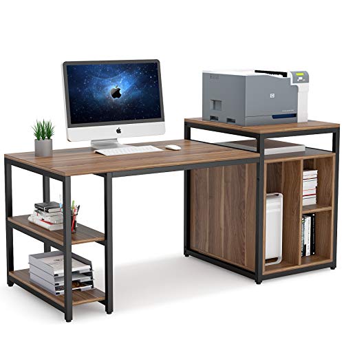 Tribesigns Large Computer Desk with Storage Shelf, 47 inch Home Office Desk with Printer Stand & 23 inch Bookcase, Writing PC Table with Space Saving Design,Dark Walnut