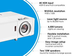 Optoma ZU406 WUXGA Professional Laser Projector | DuraCore Laser Light Source | 4K HDR Input | 4500 Lumens | White