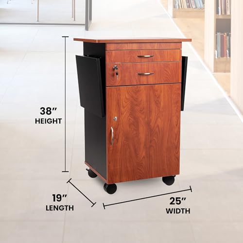 Oklahoma Sound Rolling Multimedia Presentation Cart Stand with Wheels, Cherry/Black
