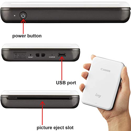 Canon Ivy Mini Photo Printer, Portable Instant Phone Printer, Bluetooth, Gray Slate | Bundled with 2 x 3 inch Zink Photo Paper (20 Sheets), Mini Photo Printer Case, and HeroFiber Cleaning Cloth