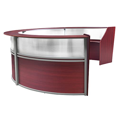 Romig Regency Marque Plexi Four-Unit Reception Curved Desk Workstation - Mahogany