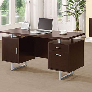 Cappuccino Computer Desk Workstation Home Office Furniture Drawer Cabinet Storage Organize Laptop PC Table Study Writing Reading Silver Accent
