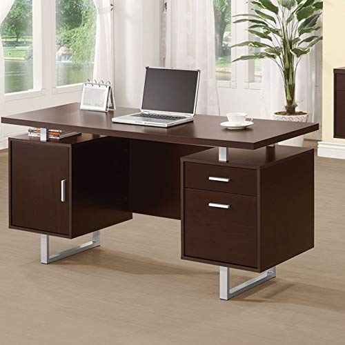 Cappuccino Computer Desk Workstation Home Office Furniture Drawer Cabinet Storage Organize Laptop PC Table Study Writing Reading Silver Accent