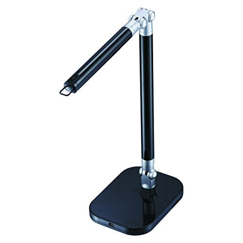 Black and Decker Office LED7BAR-BLK PureOptics Exalt Bar 5W Flicker-Free Natural Daylight LED Desk Lamp with USB Charging Port, 4 Dimming Levels (306 Lumens), 19" x 13.5" x 6", Black/Gray