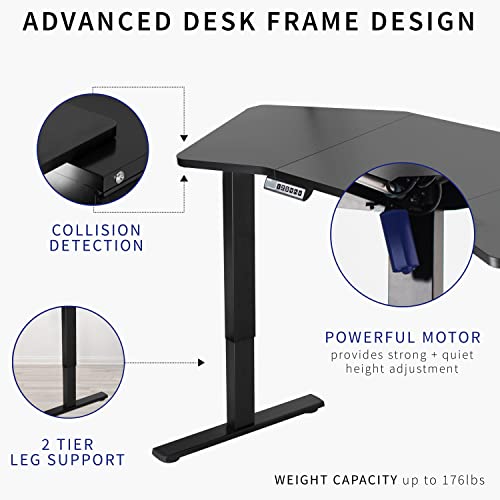 VIVO Electric Height Adjustable Wing-Shaped Stand Up Desk 71 x 24 inch - Black Frame/Table Top - DESK-KIT-1B3B