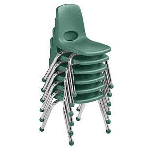 FDP 12" School Stack Chair, Stacking Student Seat with Chromed Steel Legs and Ball Glides; for in-Home Learning or Classroom - Green (6-Pack), 10359-GN
