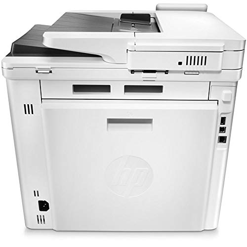 HP Color Laserjet Pro M477fdw All-in-One Laser Printer with Power Strip Surge Protector and Electronics Basket Microfiber Cleaning Cloth