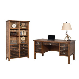 Heritage 2 Piece Rustic Office Set with Desk and Bookcase in Hickory