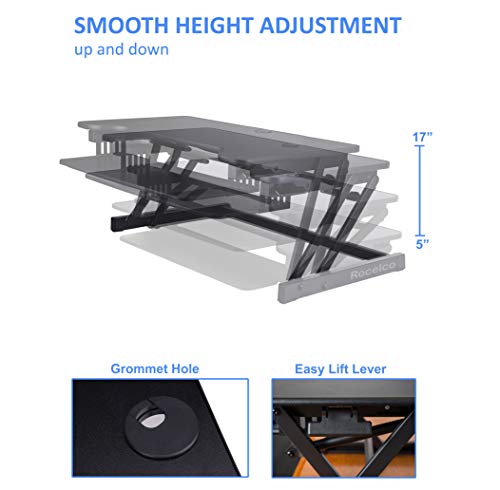 Rocelco Height Adjustable Standing Desk Converter with Dual Monitor Mount - Black
