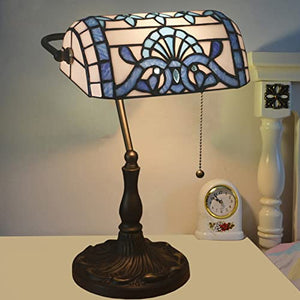 MaGiLL Tiffany Style Banker's Lamp, Green Stained Glass Desk Lamp