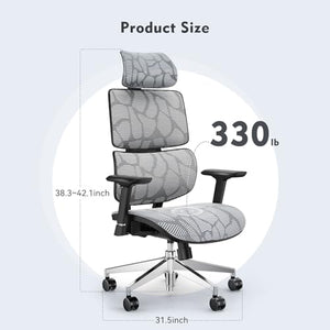 TONFARY Ergonomic Mesh Office Chair with Lumbar Support, Adjustable Headrest, and 4D Armrests