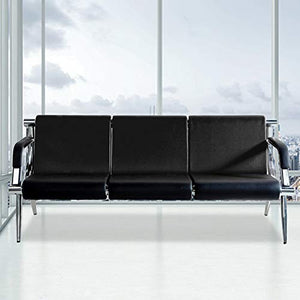 Silverylake 3-Seat Office Reception Chair PU Leather Waiting Room Bench Visitor Guest Sofa Airport Clinic Black