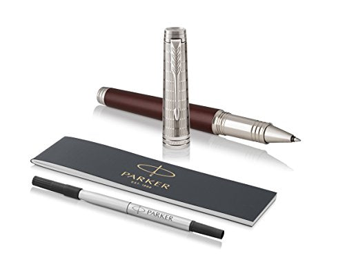 PARKER Premier Rollerball Pen, Custom Crimson Red with Fine Point Black Ink Refill