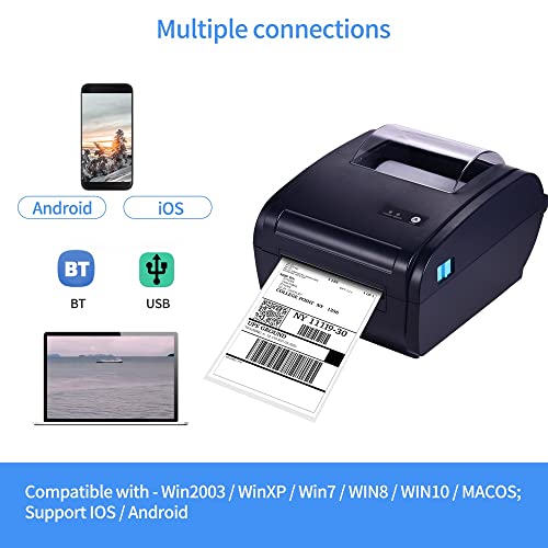 Thermal Label Printer for 4x6 Shipping Package Label USB&BT Connection 160mm/s Speed Max.110mm Paper Width