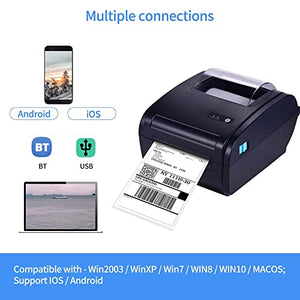 None Thermal Label Printer for 4x6 Shipping Package Label 160mm/s USB&BT Connection Printer Label Maker Sticker Max.110mm Paper Width