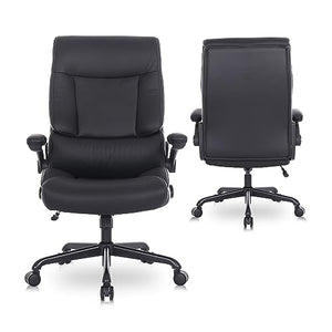 Youhauchair Big and Tall Office Chair with Lumbar Support, PU Leather, High Back - Black