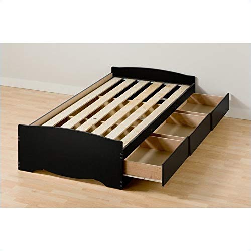 Prepac Sonoma Bookcase Platform Storage Bed with Headboard in Black-Twin - Twin