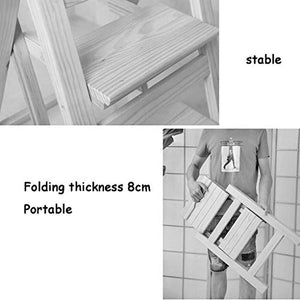 LUCEAE 4-Step Folding Wooden Step Stool with Non-Slip Treads