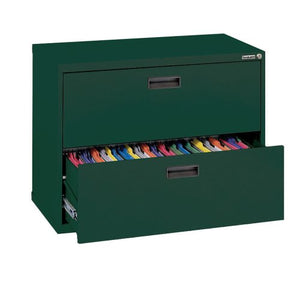 Sandusky 400 Series Forest Green Steel Lateral File Cabinet with Plastic Handle, 30" Width x 27-1/4" Height x 18" Depth, 2 Drawers