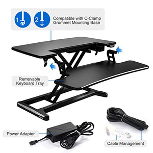 Aveyas Electric 32" Motorized Standing Desk Converter, Height Adjustable Sit to Stand Riser with Dual Monitor Lift