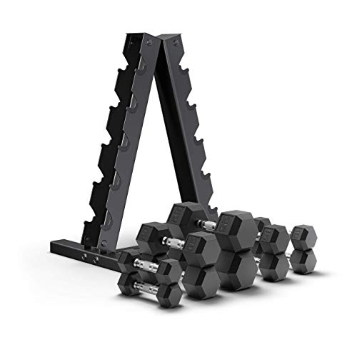 Epic Fitness 150-Pound Hex Dumbbell Set with Heavy Duty A-Frame Rack