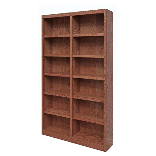 Home Square Tall 12-Shelf Double Wide Solid Wood 84" Bookcase Set of 2 in Dry Oak by Home Square