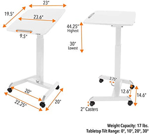 Stand Steady Mobile Podium Desk | Pneumatic Height Adjustment | Tilting Desktop | Rolling Laptop Stand | White