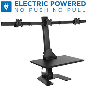Mount-It! Triple Monitor Electric Standing Desk Converter | Height Adjustable Sit-Stand Converting Desk for Home, Office | Stand-Up Computer Workstation with Three Monitor Mount