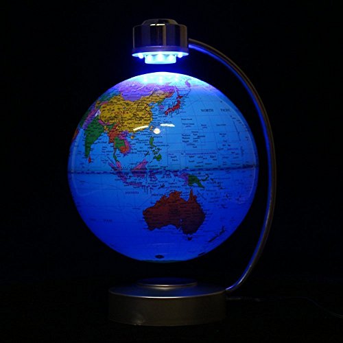 Globes World, 8" Magnetic Floating Globe with LED Light - Anti-Gravity Levitation Rotating Planet Earth Globe Stylish Home Office Desktop Display Decoration (Blue)