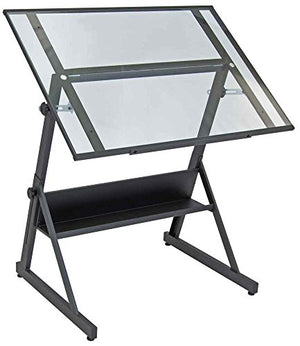SD STUDIO DESIGNS Adjustable Height Drafting Table, Charcoal/Clear Glass