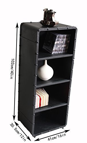 Diwhy Retro Vintage Industrial Metal Standing Bookcase Storage Cabinet (4-Shelf)