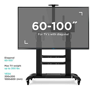 ONKRON Mobile TV Stand for 60"-100" TVs up to 301 lbs - Height Adjustable - Max VESA 1000x600 - Black