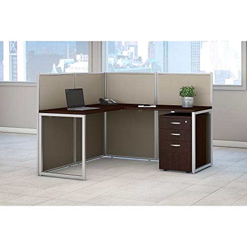 Bush Business Furniture Easy Office 60W L Shaped Desk Open Office with Mobile File Cabinet in Mocha Cherry