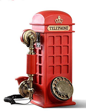 MaGiLL Mini Wall Telephone Corded Retro European Phone Booth Resin Landline Red
