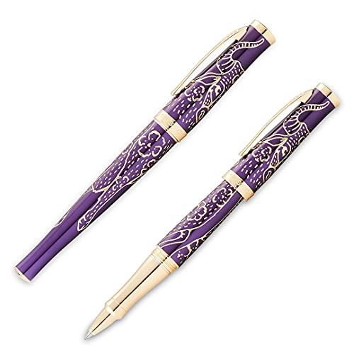 Cross Sauvage 2021 Year of the Ox Special-Edition, Hand-polished Translucent Plum lacquer finish with deep-etched ox engraving With 23KT Gold Plated Inlays and Appointments Selectip Rollerball Pen
