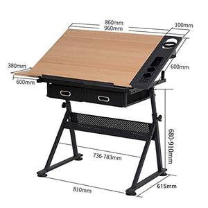 Standing Desk Student Writing Drawing Drafting Table Modern Metal Worktable Adjustable Top and Stool, Black