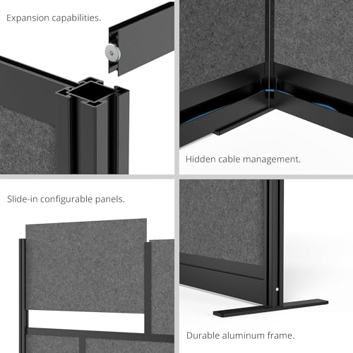 S Stand Up Desk Store Workflow Modular Wall | 53in x 48in | Room Divider with Whiteboard, Acrylic Panels, Sound Absorbent Panels (Black Frame)