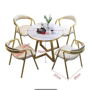 BYJSJY Round Table and 4 PU Leather Chairs Set - Office Reception Room Club Table, Coffee Table, Kitchen Dining Table, Small Conference Room Tables - Space-Saving Furniture