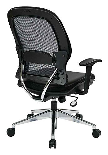 SPACE Seating Professional AirGrid Back and Eco Leather Seat and Trim, 2-to-1 Synchro Tilt Control, Adjustable Arms and Lumbar, Polished Aluminum Base Managers Chair, Black