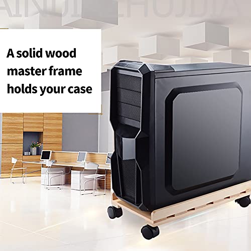 RENSLAT Wood Mobile Adjustable Computer Tower Holder Computer CPU Stand Cart with Braking Lock Wheels Stand for PC Computer Cases