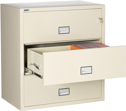 PHOENIX SAFE INTERNATIONAL LLC Fireproof 3-Drawer Lateral File Cabinet, 38 inch, Key Lock, Water Seal, Putty - LAT3W38P
