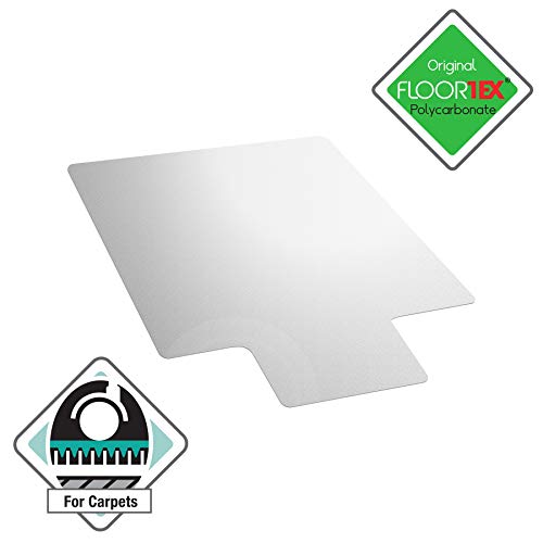 Floortex Cleartex Ultimat Chair Mat for Low and Medium Pile Carpets, Clear Polycarbonate, Rectangular with Lip, 120 x 134 cm