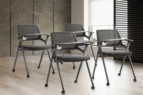 CLATINA Mesh Tablet Arm Chair with Caster Wheels - Black 4 Pack