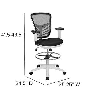 Flash Furniture Tyler Mid-Back Black Mesh Ergonomic Drafting Chair with Adjustable Chrome Foot Ring